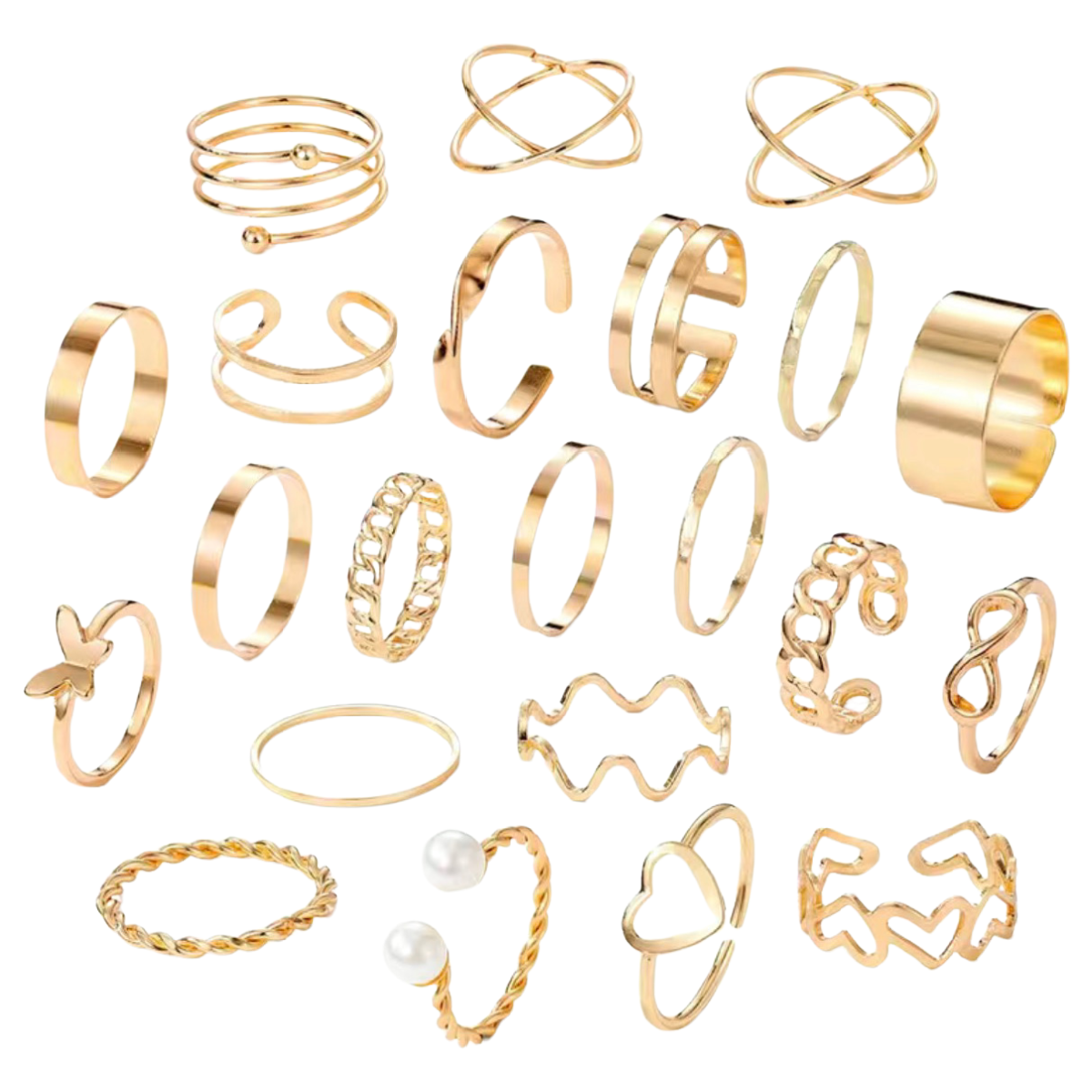 22pc Ring Set Twist Love Heart Wave Adjustable Stackable Knuckle Toe NEW Lot