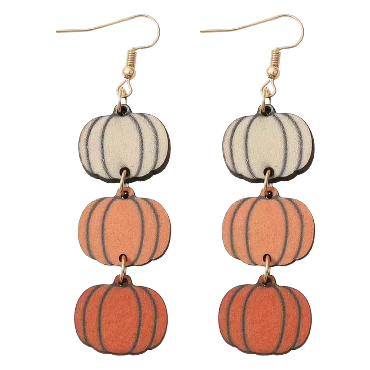 Wooden Dangle Pumpkin Ombre Earrings Autumn Fall Harvest Thanksgiving 3" NEW