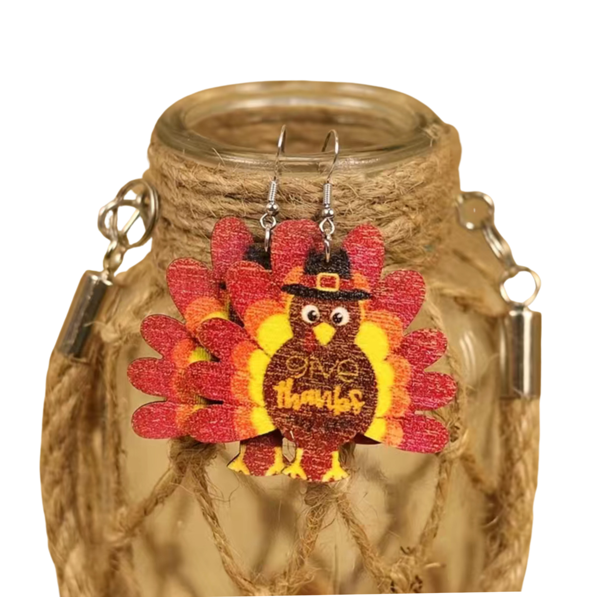 Thanksgiving Turkey Earrings Pilgrim Football Cartoon Autumn Fall Wooden NEW