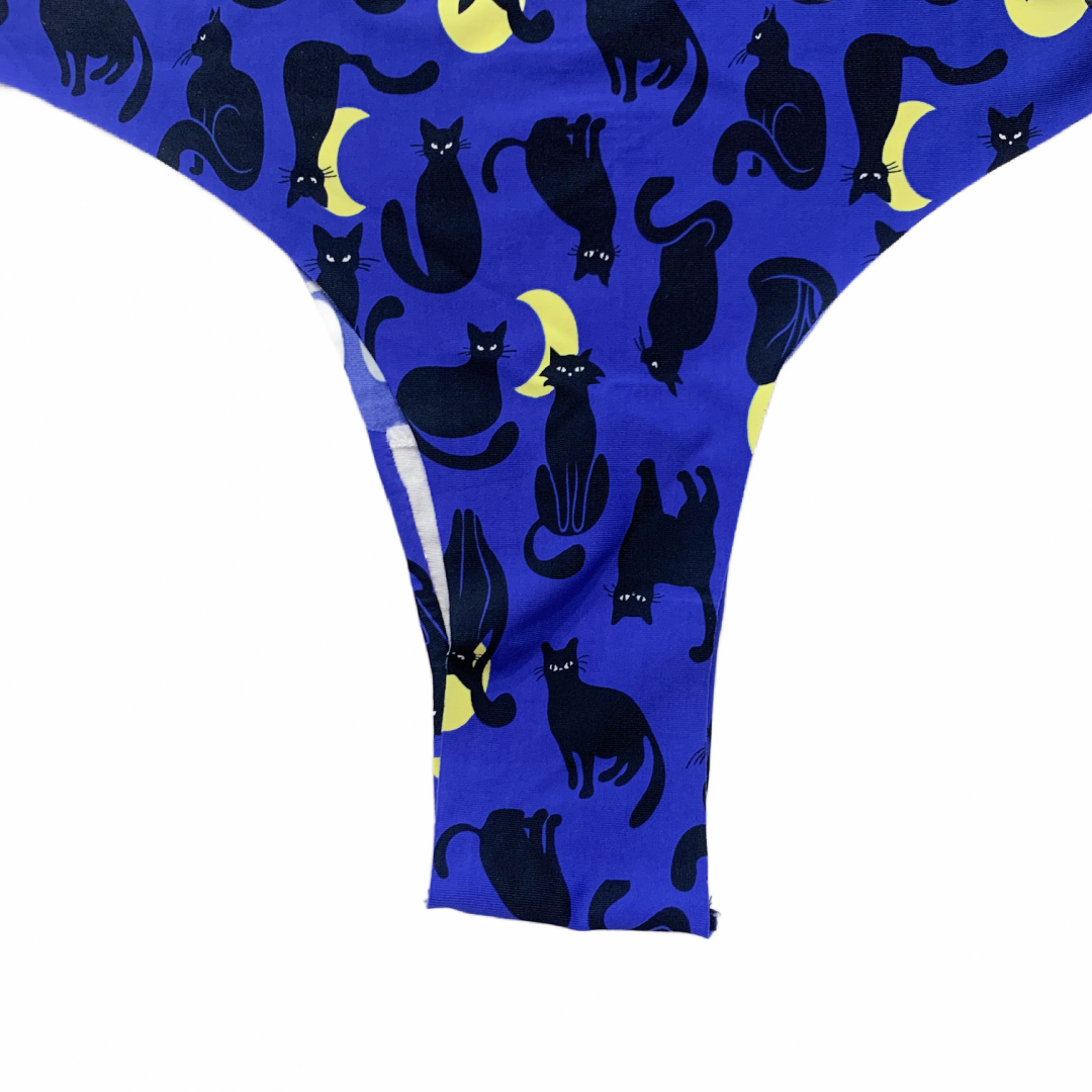 Splendies No-Show Thong Panties Halloween Black Cat Laser Cut Tagless NWT