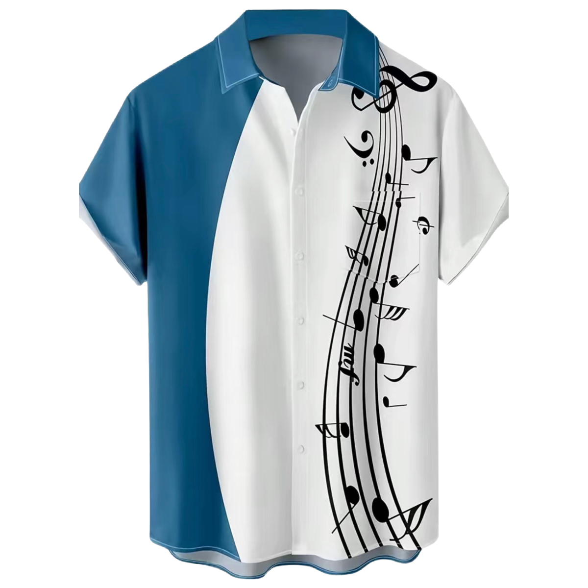 Music Notes Collared Bowling Shirt Men's Size M Buttons Short Sleeve Pocket NEW