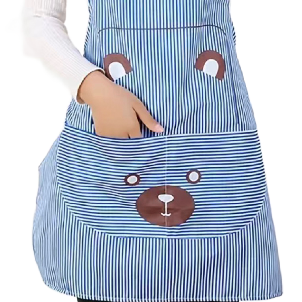 Striped Bear Print Bib Apron Cartoon Animal Kitchen BBQ Baking Everyday NEW