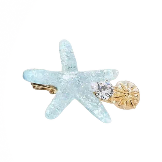 Blue Starfish Hair Barrette Clip Gold Sand Dollar Ocean Shell Accessory NEW