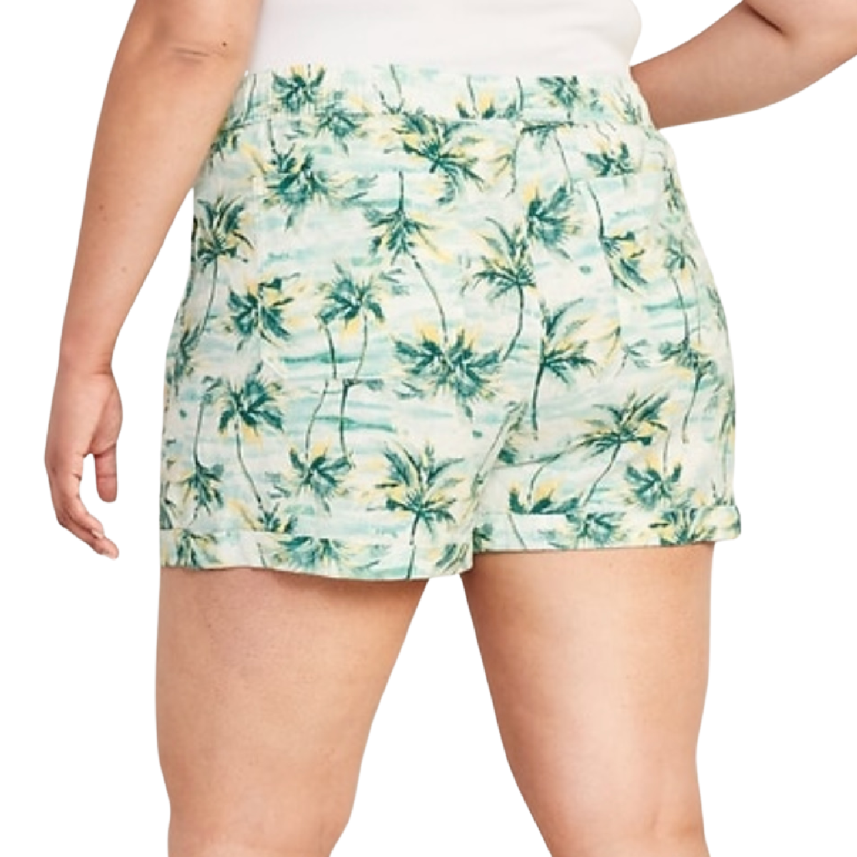 High-Waisted Linen-Blend Shorts Size 4X Palm Tree Tropical Print 3.5 Inseam NEW