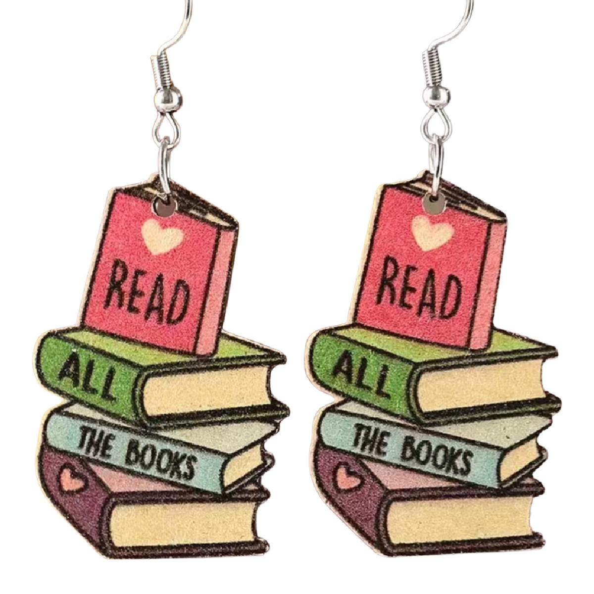 Wooden Book Love READ ALL THE BOOKS Earrings Librarian Teacher Student Gifts New