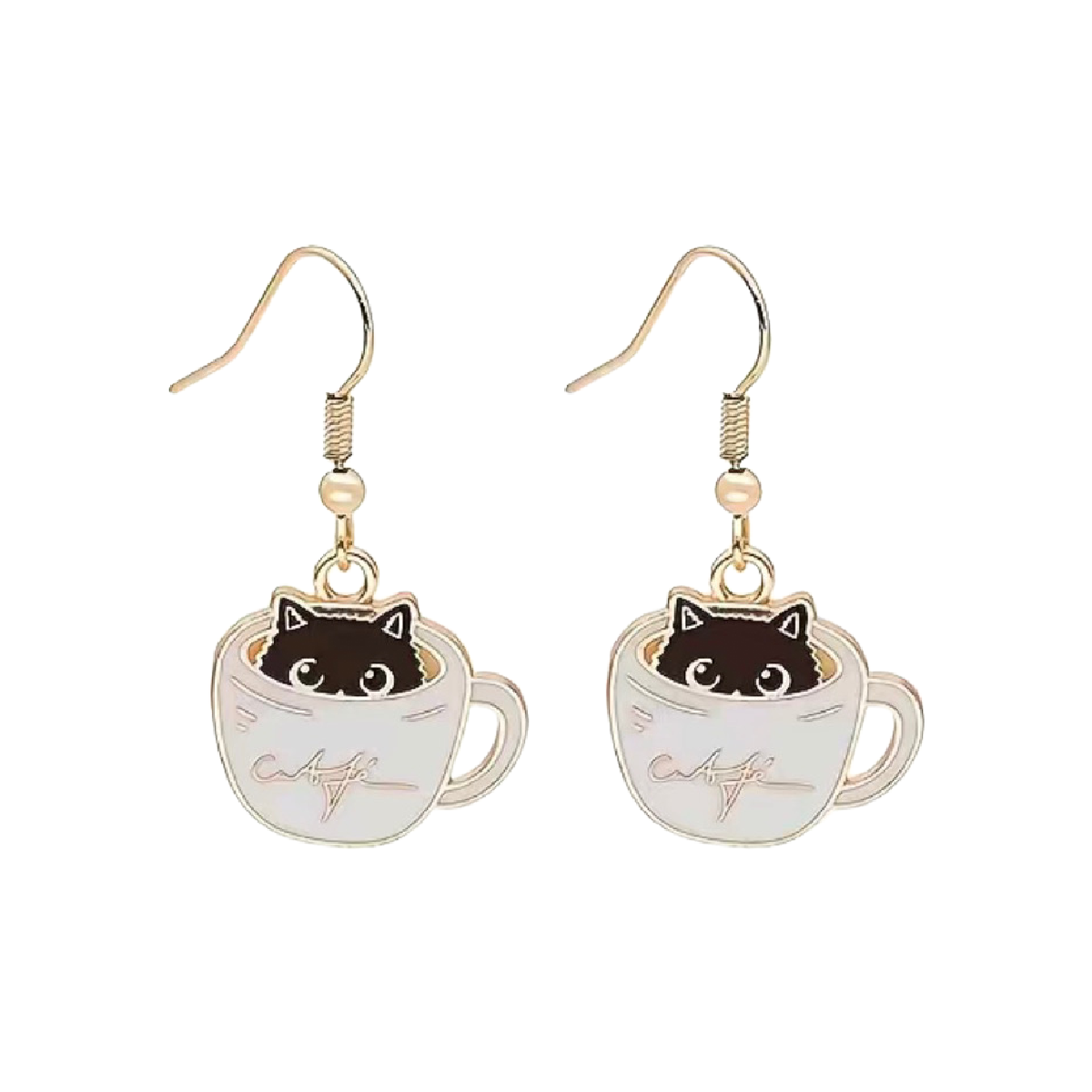 Adorable Black Cat Earrings Kitty in a Coffee Tea Cup Purr-fect Accessory NEW