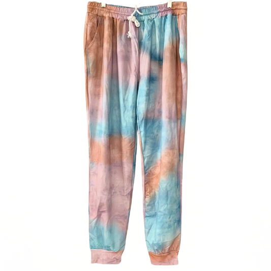 High Rise Tie Dye Jogger Lounge Pants Size XL Soft Stretchy Knit Drawstring NWOT