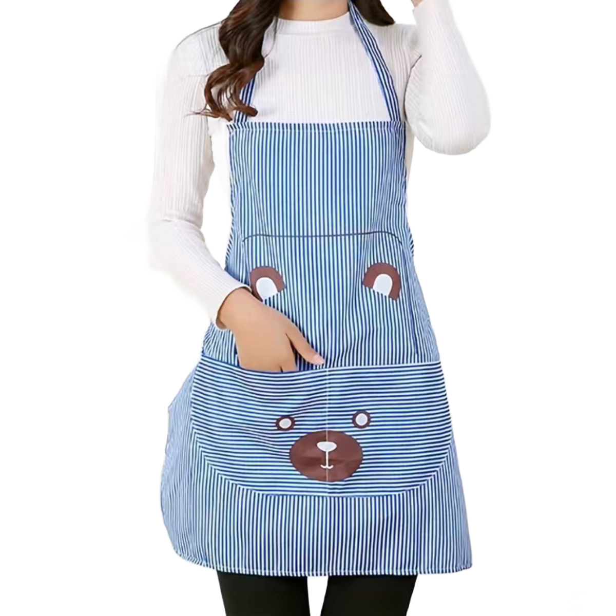Striped Bear Print Bib Apron Cartoon Animal Kitchen BBQ Baking Everyday NEW