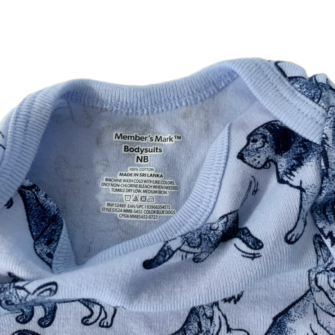 Lot of 2 Member's Mark Bodysuits NB Blue Cotton Puppy Dogs