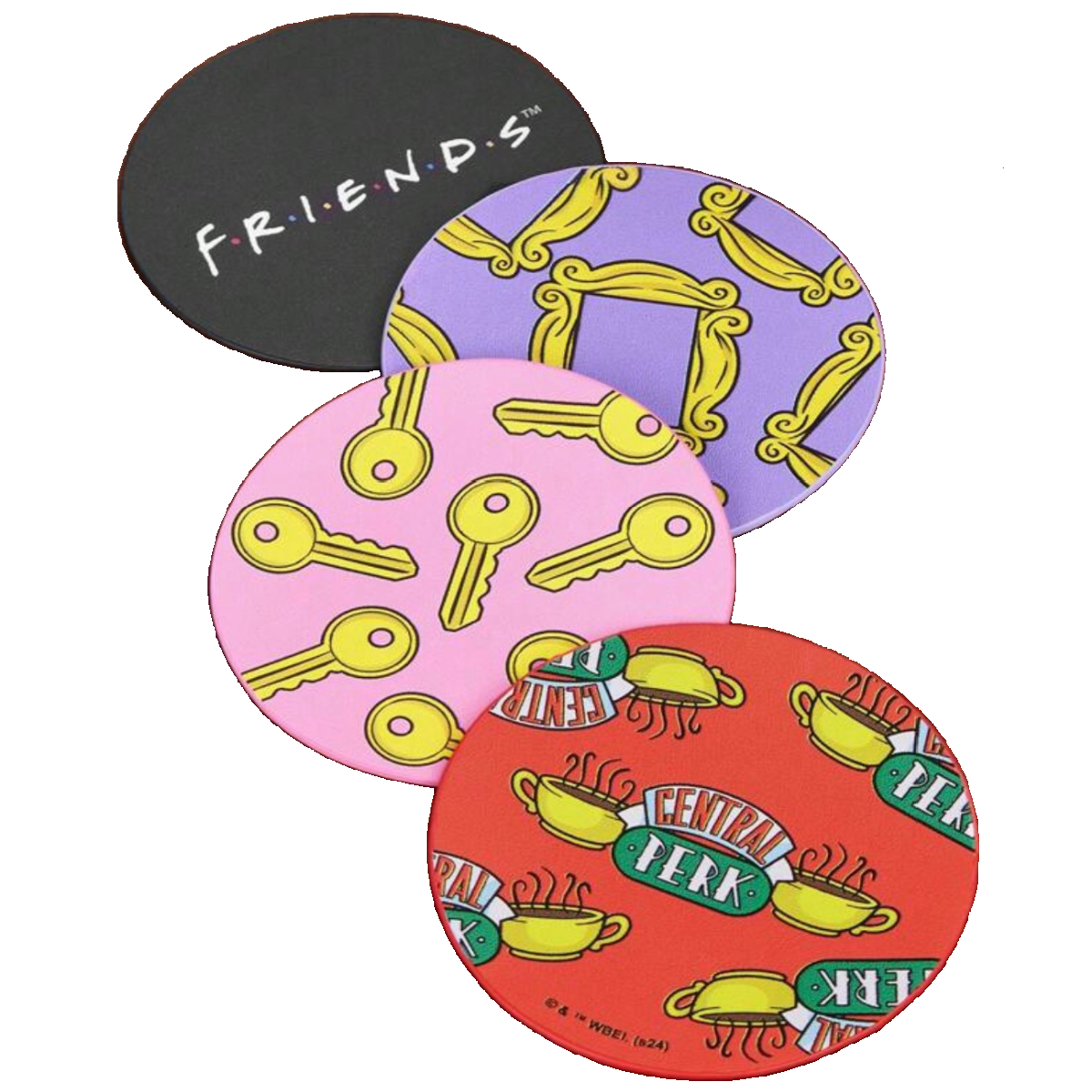 TV Show FRIENDS Drink Cup Coasters Set Faux Leather 3.9" Round New Lot of 4