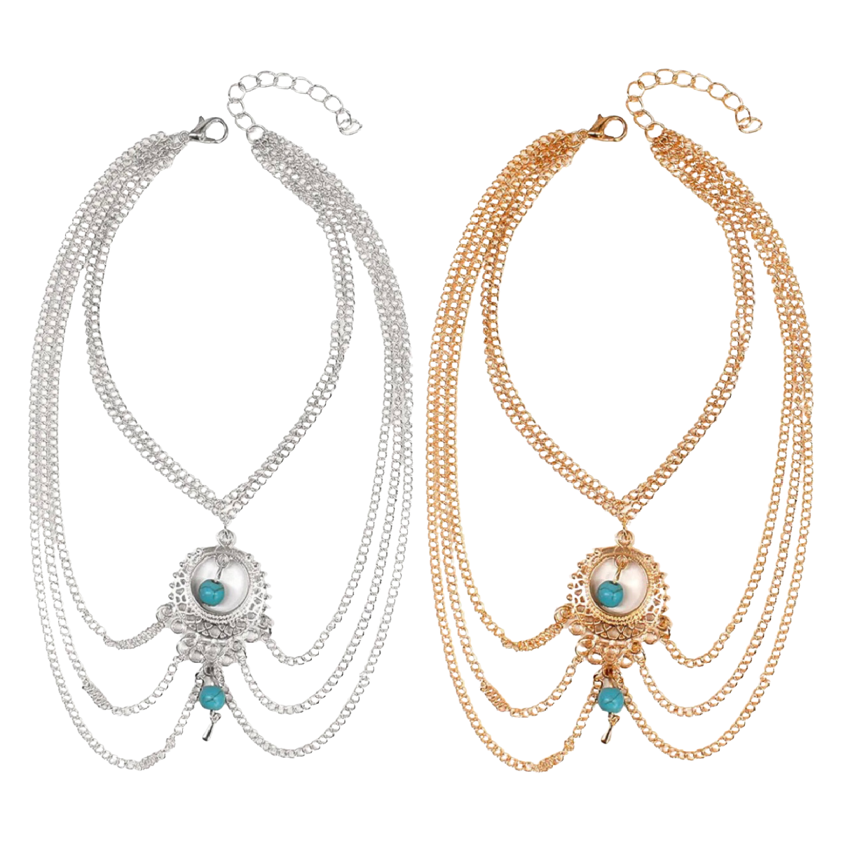 Turquoise Boho Geometric Hollow Anklet in Silver or Gold Tone NEW Foot Jewelry