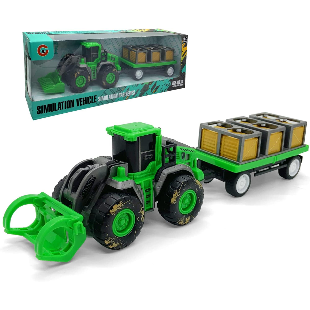 Boersma Construction Green Tractor Excavator Truck & Trailer Vehicle Toy NEW