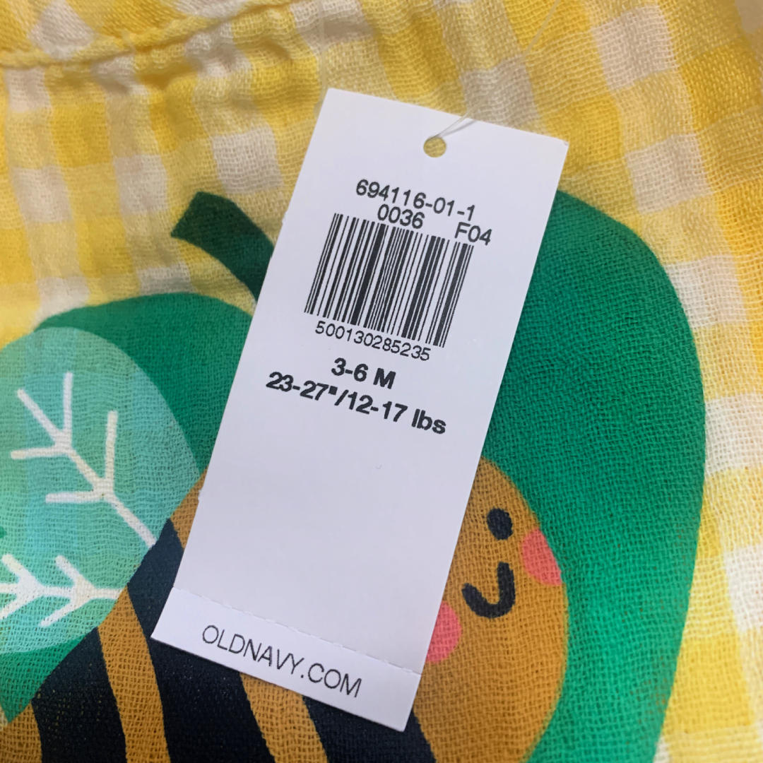 Old Navy Bee Happy Baby Romper Size 3-6 Months Sleeveless Yellow Gingham NWT