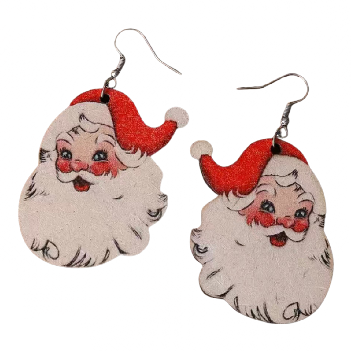 Santa Clause Wooden Earrings St. Nick White Beard Dangle Christmas Holiday NEW