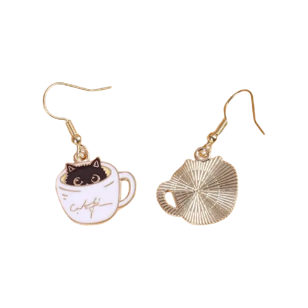 Adorable Black Cat Earrings Kitty in a Coffee Tea Cup Purr-fect Accessory NEW