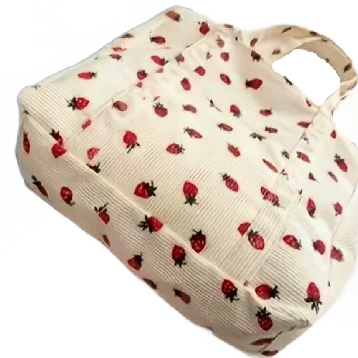 Corduroy Tote Bag Strawberry Pattern Large 13"x12" Shoulder Bag Purse New