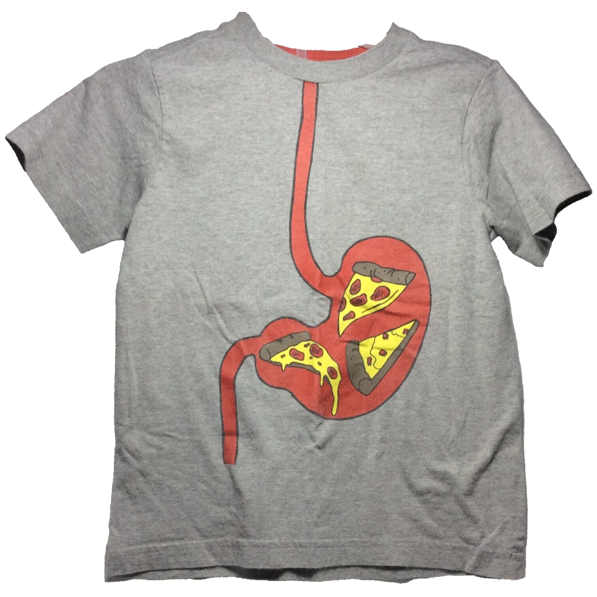 Old Navy Boys Small Size 6/7 Gray Eating Pepperoni Pizza Stomach Digestive Track