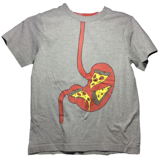 Old Navy Boys Small Size 6/7 Gray Eating Pepperoni Pizza Stomach Digestive Track
