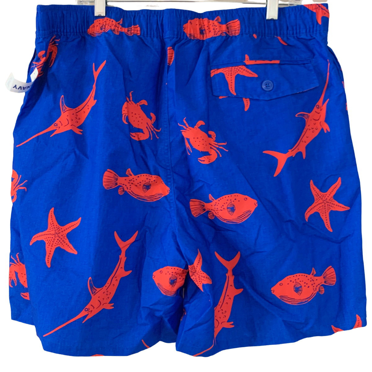 Old Navy Ocean Swim Trunks Size XL Tall 6" Pockets Blue Orange Fish Brief NWT