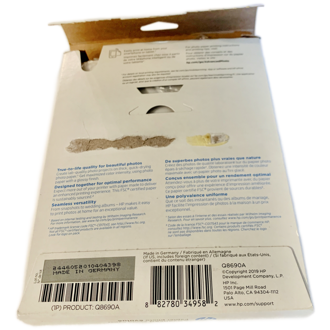 HP Advanced Glossy Photo Paper 5 x 7 in (Q8690A) Opened Box With A Few Missing