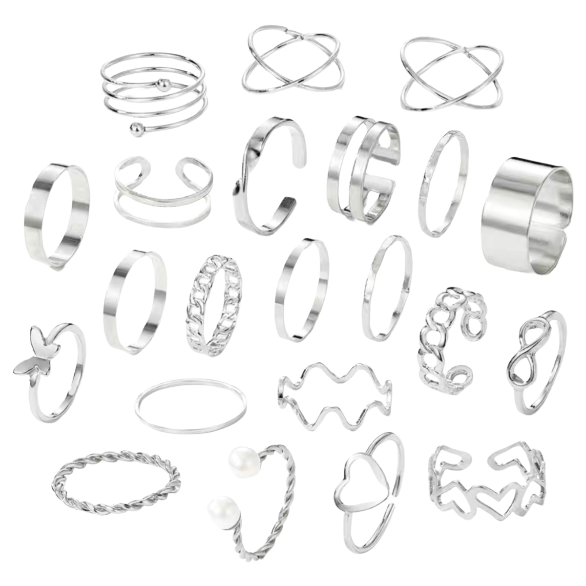 22pc Ring Set Twist Love Heart Wave Adjustable Stackable Knuckle Toe NEW Lot