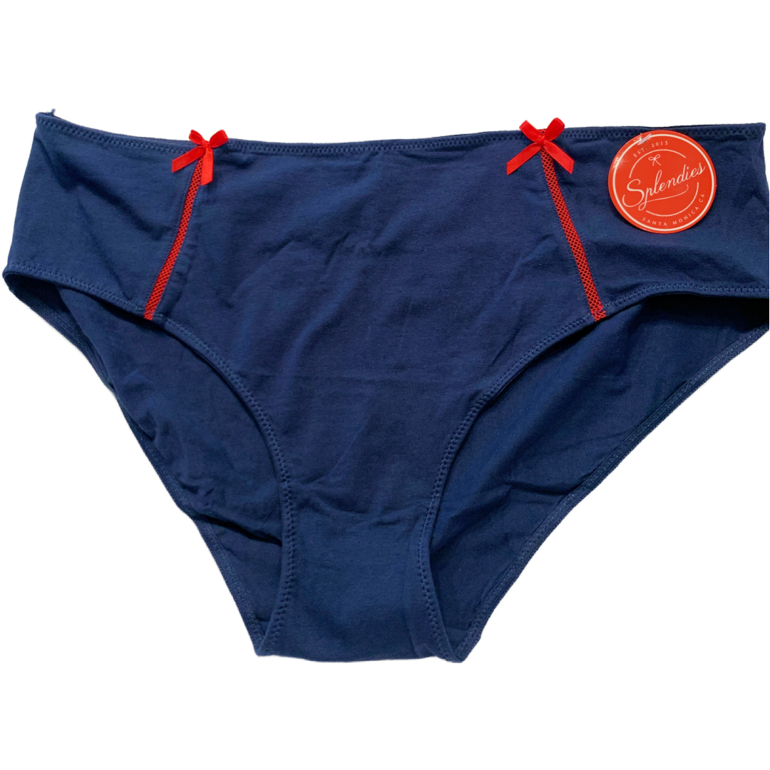 Splendies Size 4X Sailor Chic Bikini Panties Cotton Navy Blue Red Ribbon NWT