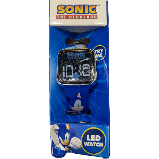Sega SONIC The Hedgehog LED Watch Blue Square Face Unisex Kids NEW In Box