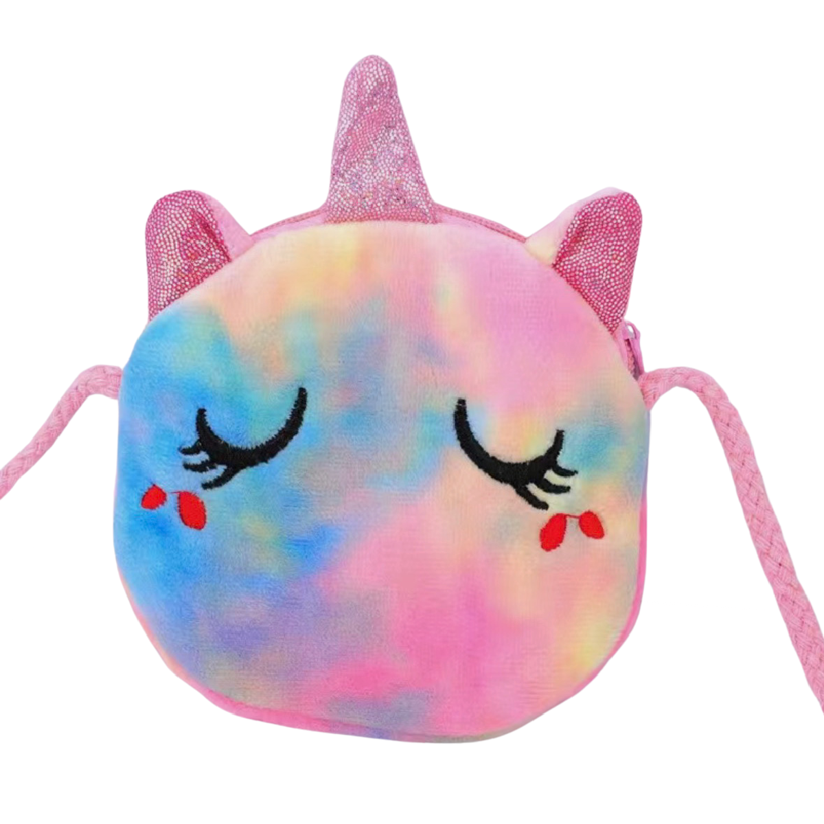 Unicorn Coin Purse Cartoon Tie-Dye Wallet Crossbody Bag Zipper Strap Accessory