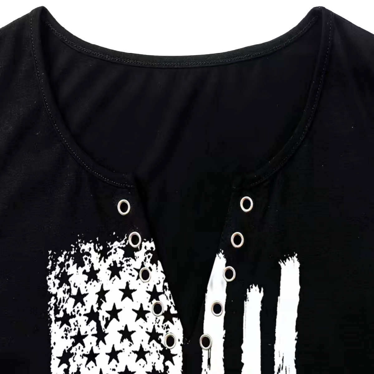 Women's Size 14 Flag Print V-Neck Soft Jersey Tank Top Black & White Shirt NEW