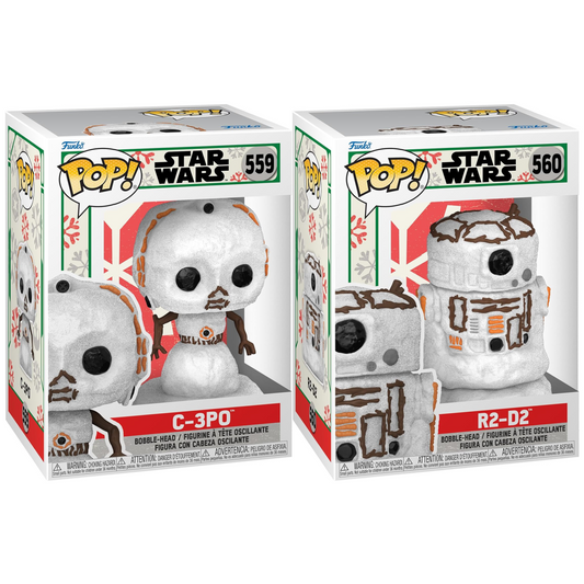 Funko Pop! Star Wars Holiday C-3PO & R2-D2 Snowman Bobbleheads NEW Vinyl 2ps Lot