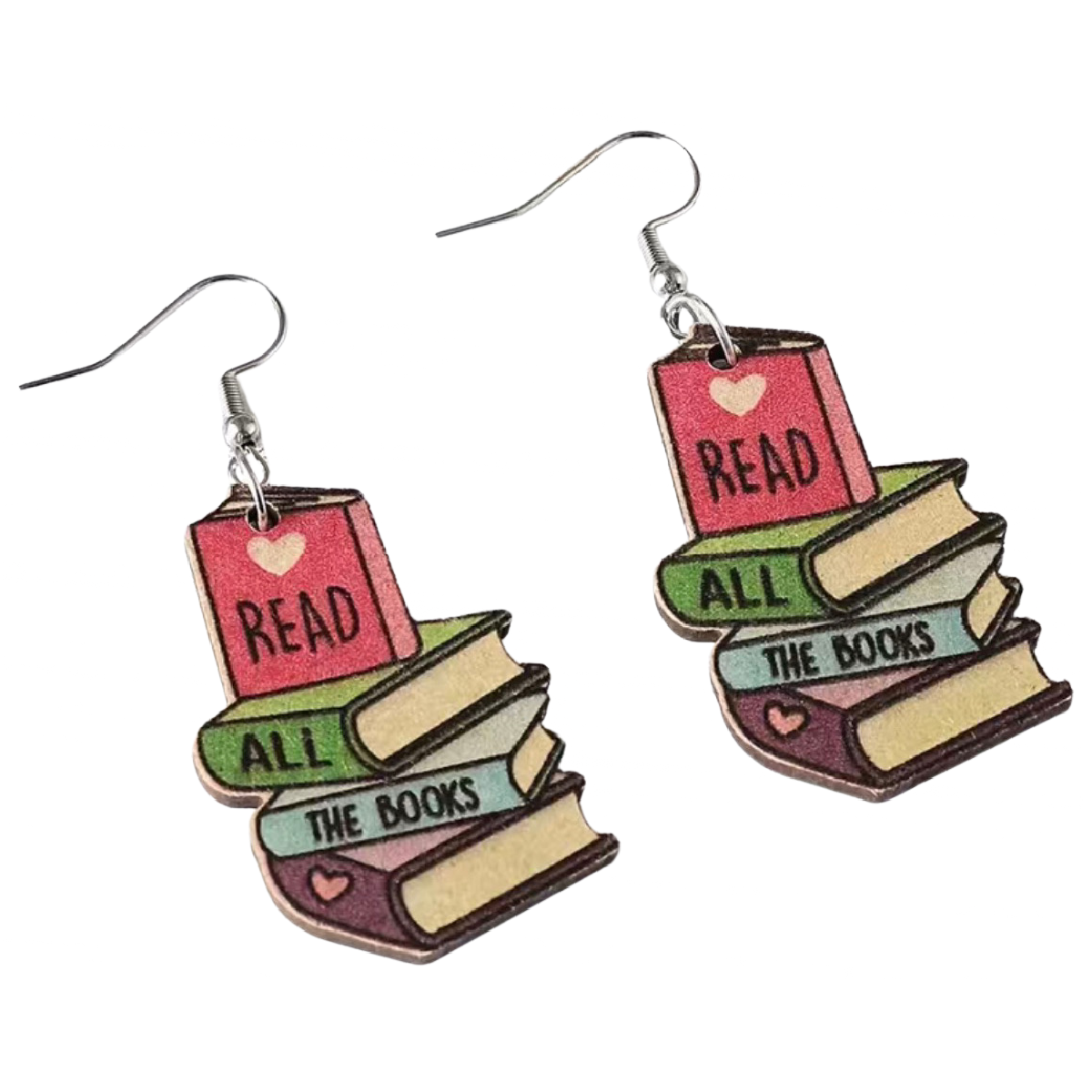 Wooden Book Love READ ALL THE BOOKS Earrings Librarian Teacher Student Gifts New