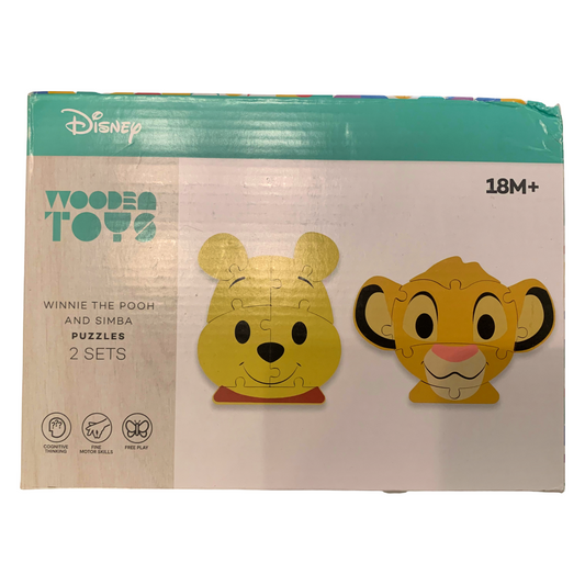 Disney Wooden Puzzles Winnie the Pooh & Simba Lion King 2-Pack Toddler Lot NIB