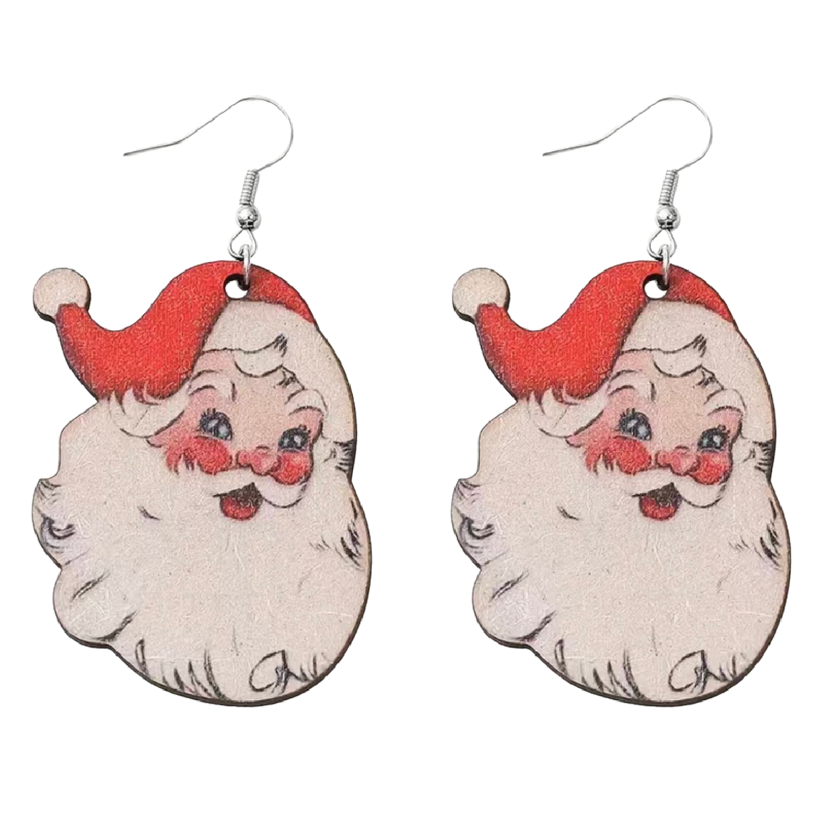 Santa Clause Wooden Earrings St. Nick White Beard Dangle Christmas Holiday NEW