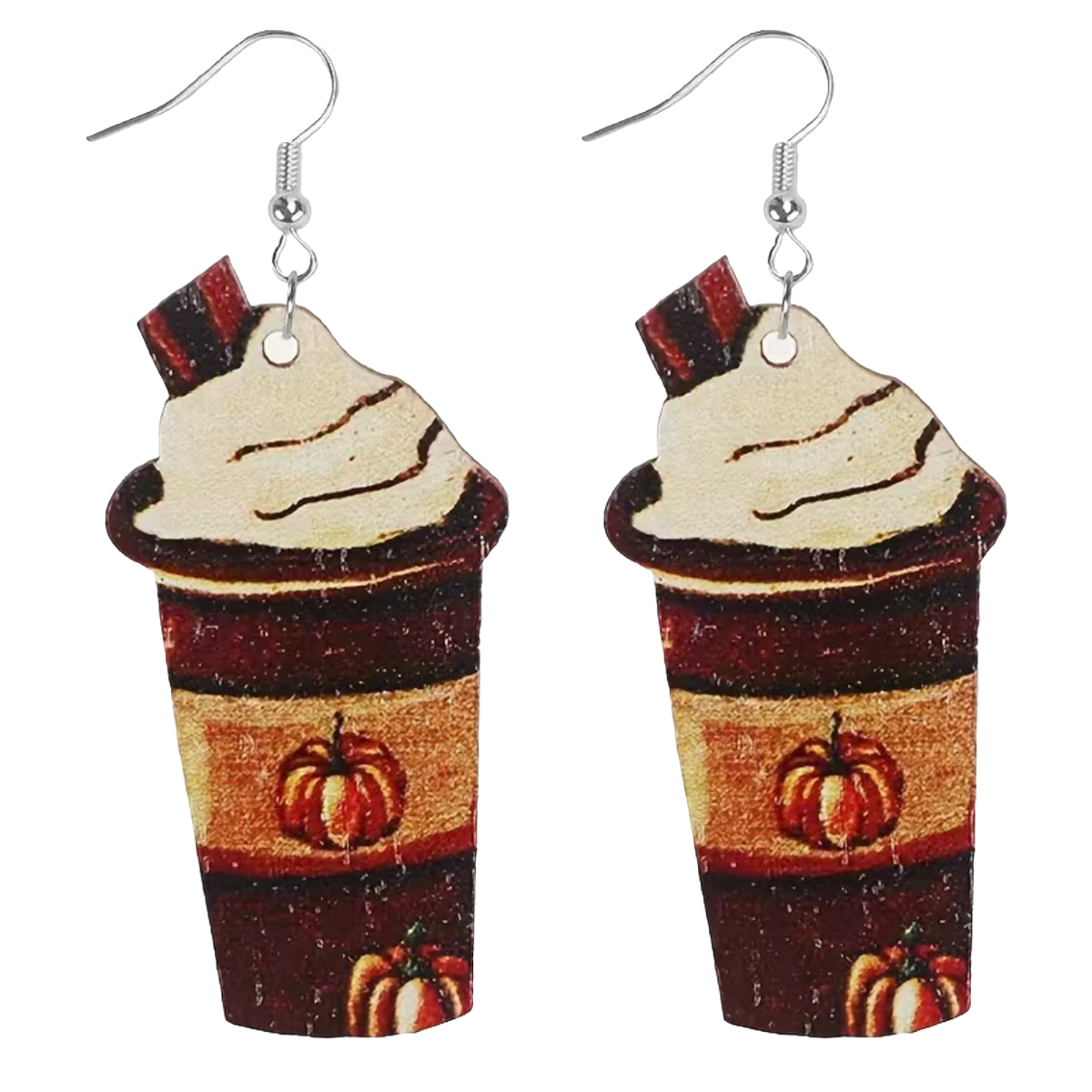 Autumn Pumpkin Wooden Earrings Gourds Coffee Latte Shake Fall Colors Dangle NEW