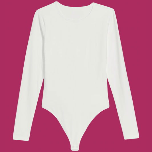 White Stretch Thong Bodysuit Long Sleeve Jersey Rib Knit Fitted Size 4X NEW