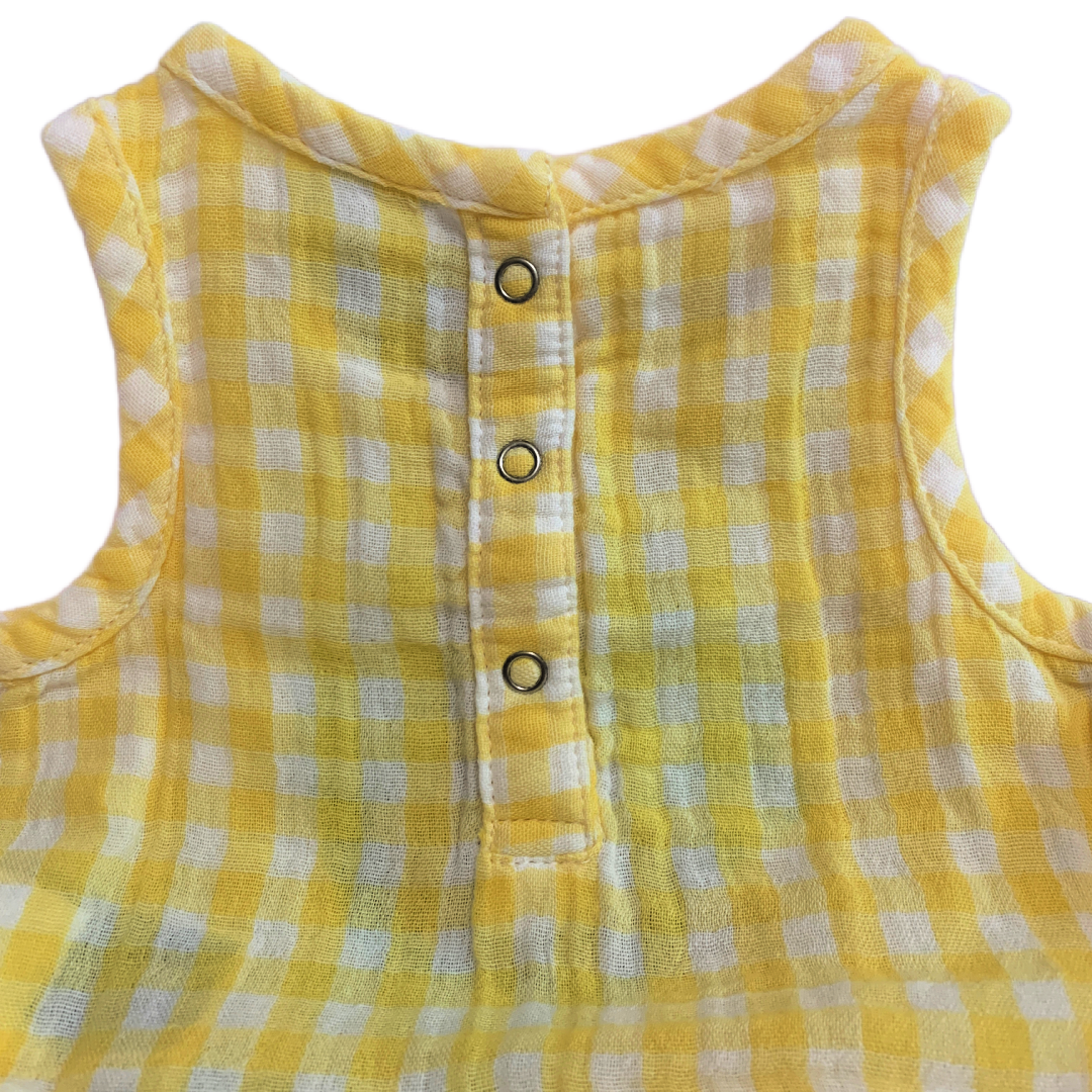Old Navy Bee Happy Baby Romper Size 3-6 Months Sleeveless Yellow Gingham NWT