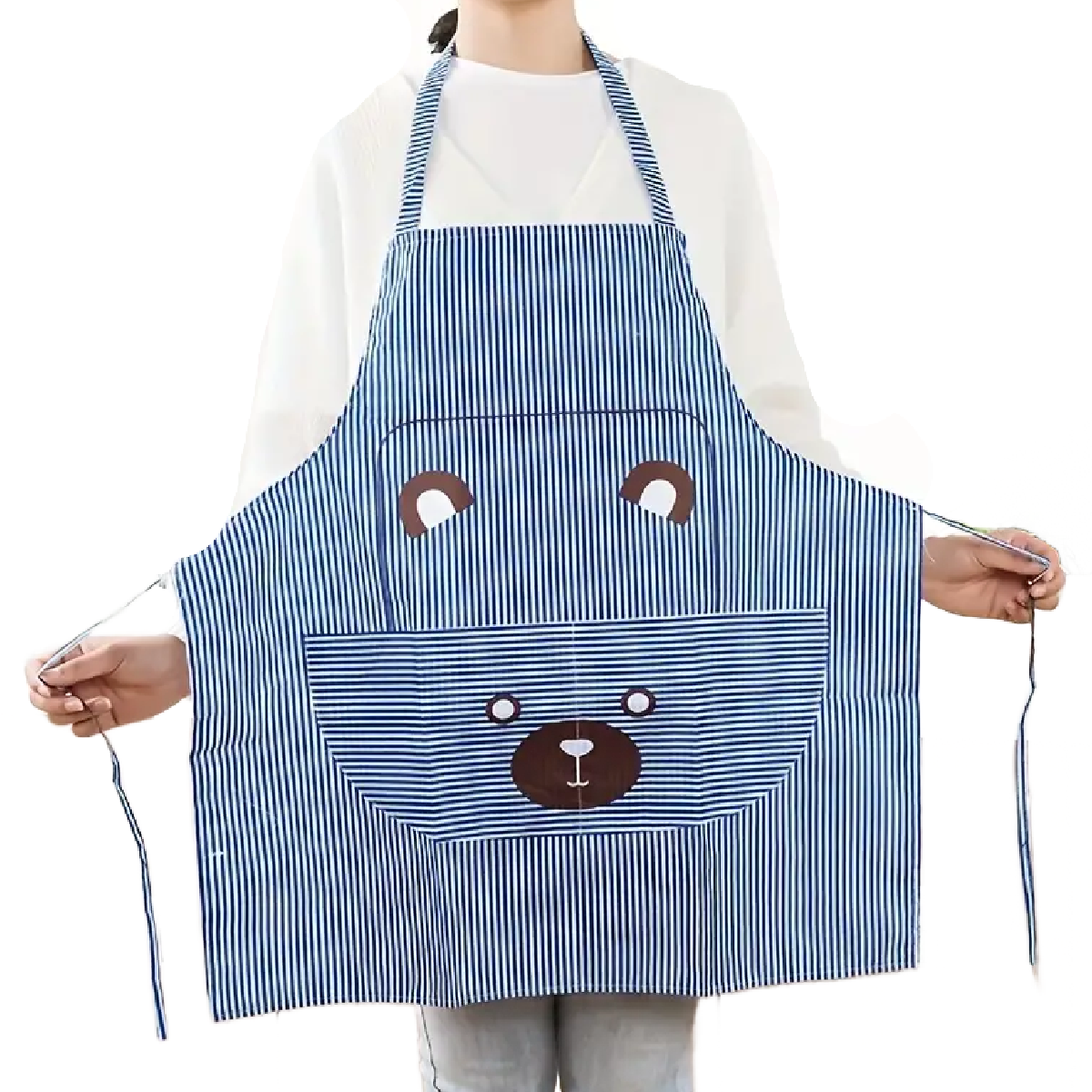 Striped Bear Print Bib Apron Cartoon Animal Kitchen BBQ Baking Everyday NEW