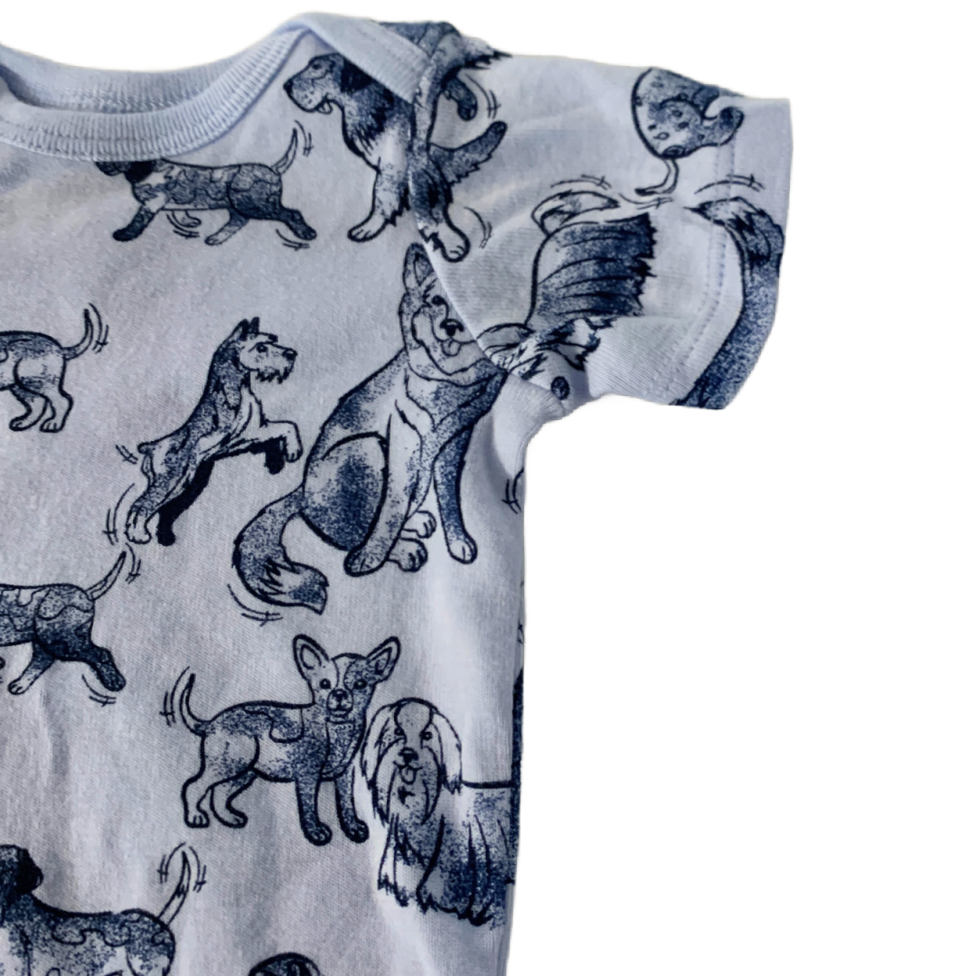 Lot of 2 Member's Mark Bodysuits NB Blue Cotton Puppy Dogs