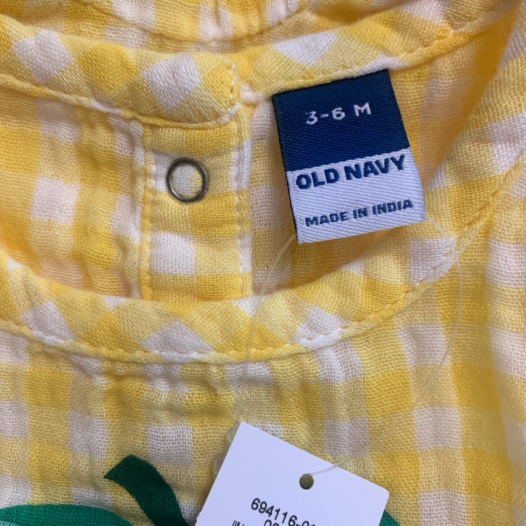Old Navy Bee Happy Baby Romper Size 3-6 Months Sleeveless Yellow Gingham NWT