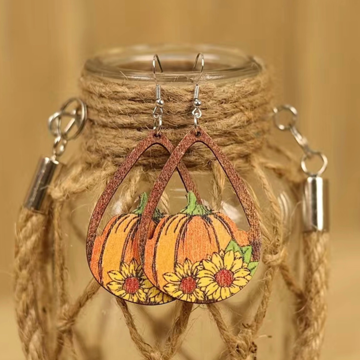 Autumn Pumpkin Wooden Earrings Gourds Coffee Latte Shake Fall Colors Dangle NEW