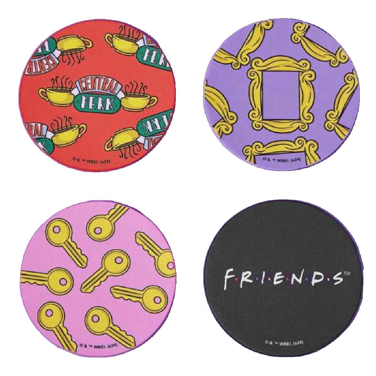 TV Show FRIENDS Drink Cup Coasters Set Faux Leather 3.9" Round New Lot of 4