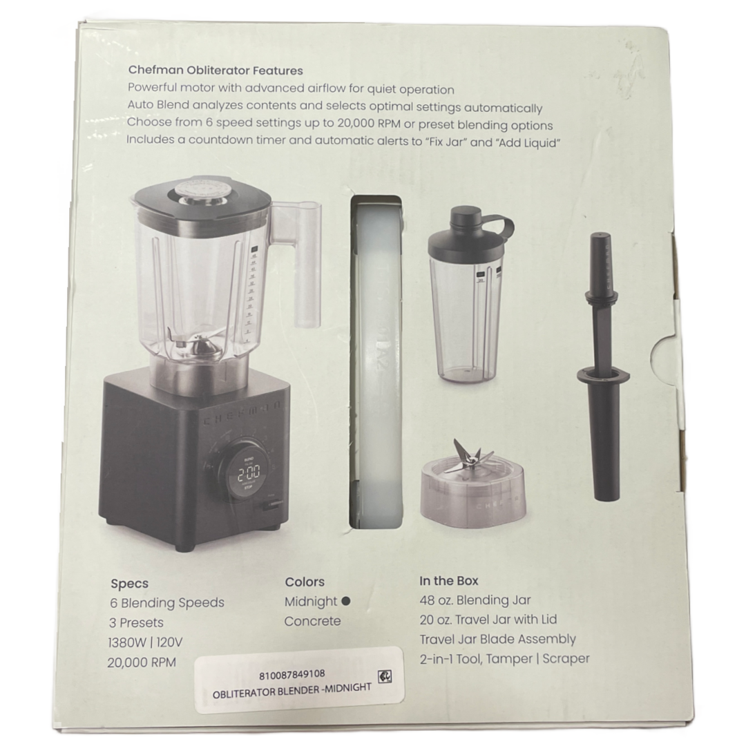 Chefman Obliterator 48 oz Blender w/ Travel Jar Smoothie Maker Ice Crusher Auto