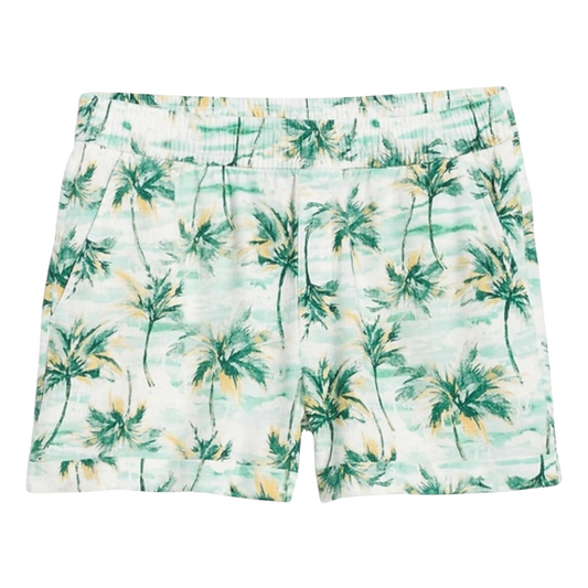 High-Waisted Linen-Blend Shorts Size 4X Palm Tree Tropical Print 3.5 Inseam NEW