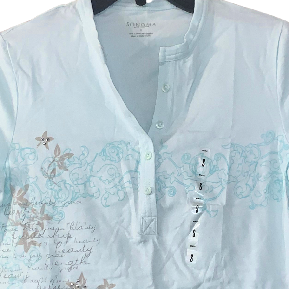 Sonoma Size Small Shirt Short Sleeve Button Neck Aqua Blue Soft Stretchy NWT