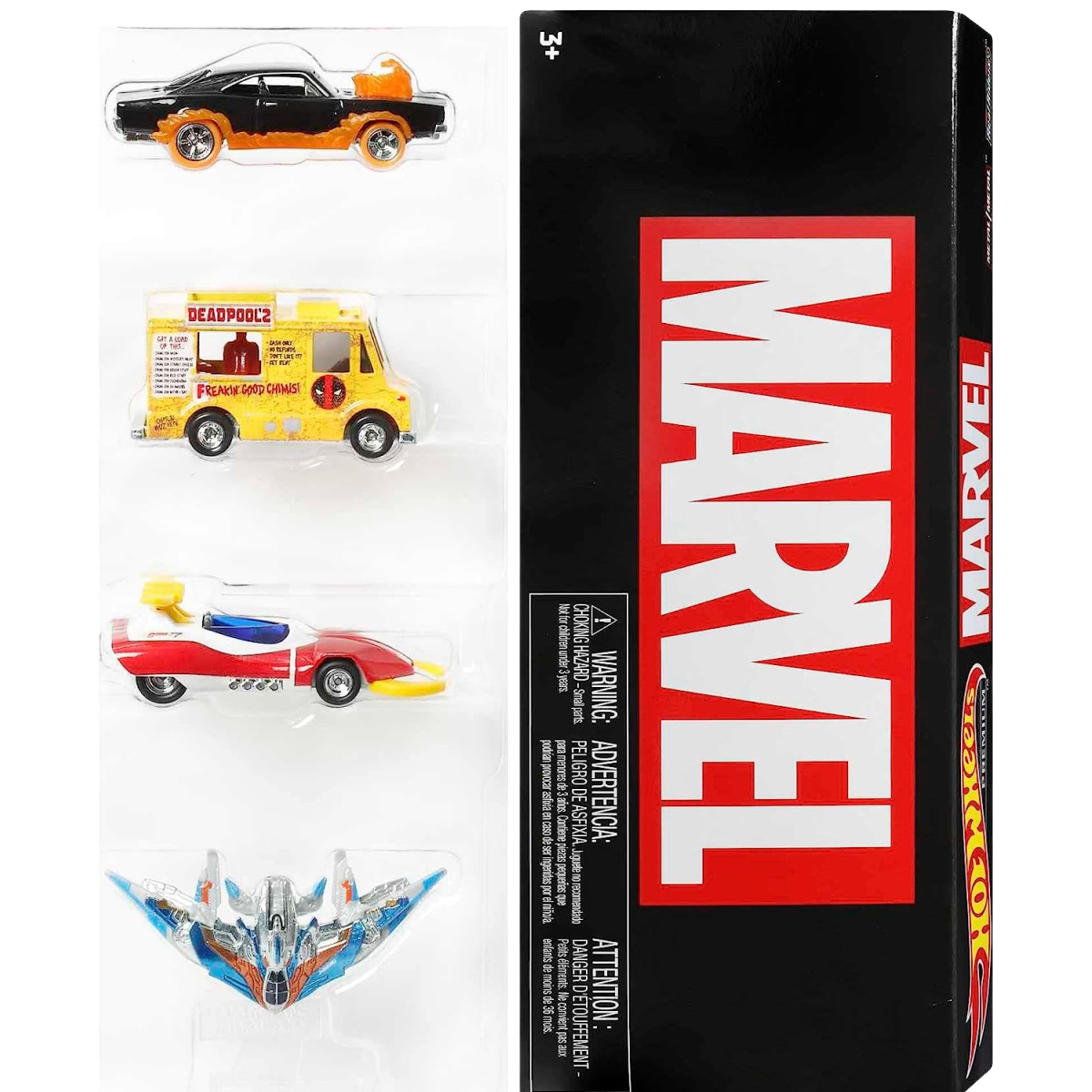 Hot Wheels Premium Marvel 4 Car Box Set Deadpool Chimichanga Truck Ghost Rider