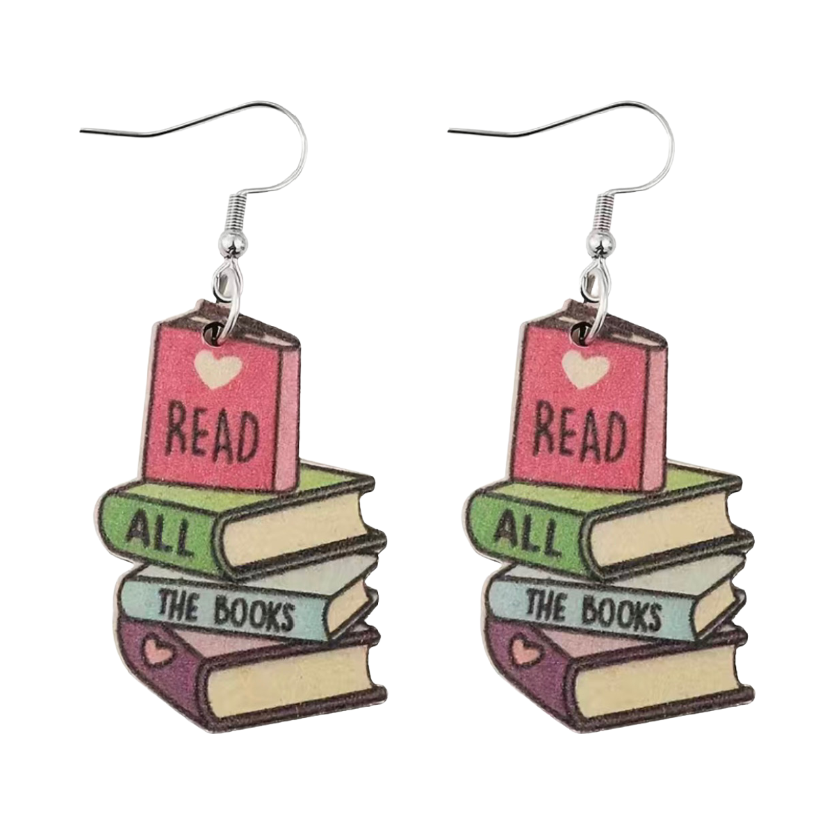 Wooden Book Love READ ALL THE BOOKS Earrings Librarian Teacher Student Gifts New