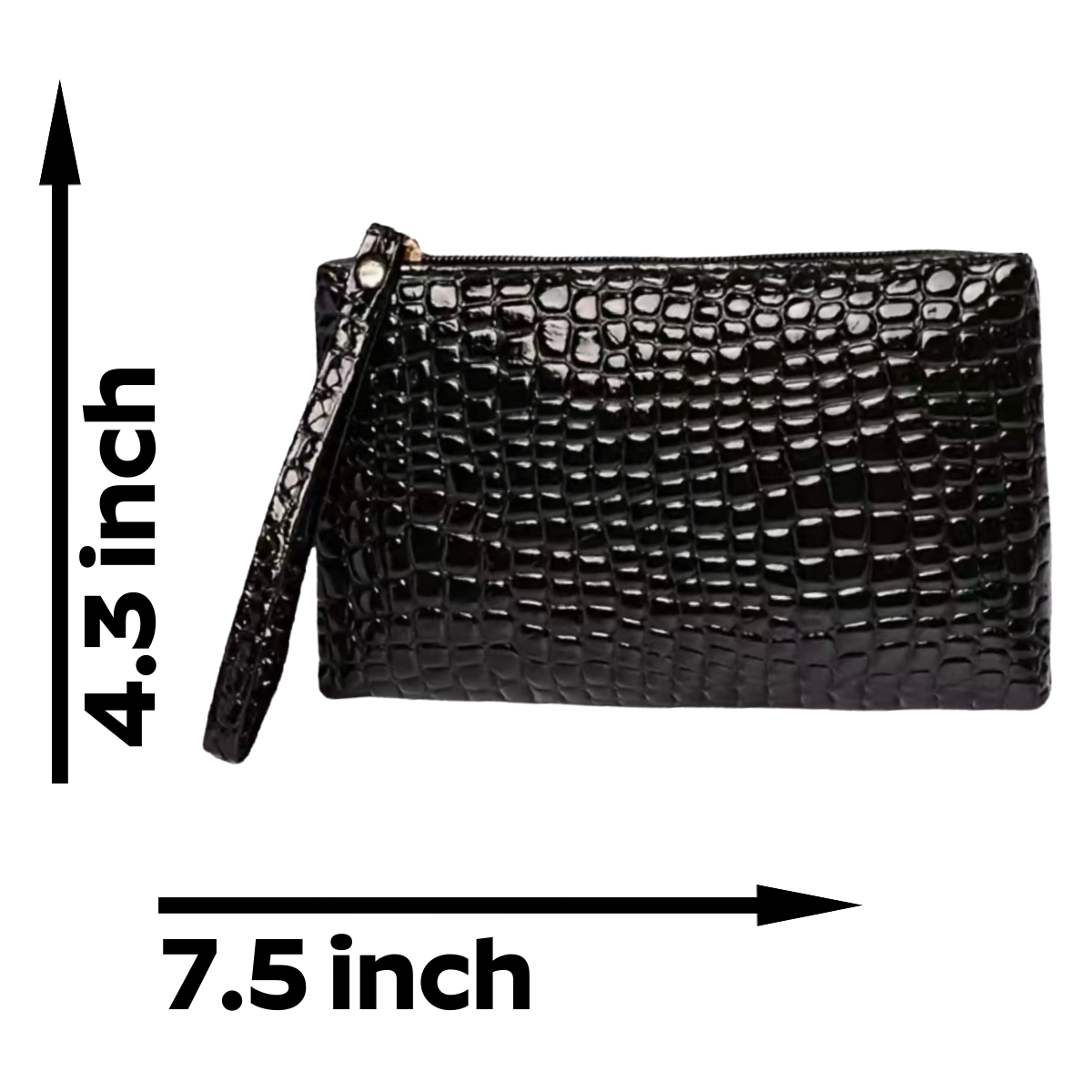 Crocodile Embossed Wristlet Wallet Clutch Bag Faux Leather Strap Zipper NEW