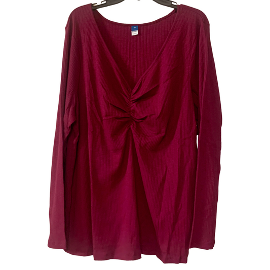 Long-Sleeve Cinched-Front Rib-Knit T-Shirt for Women Size 4X in Winter Wine NWT