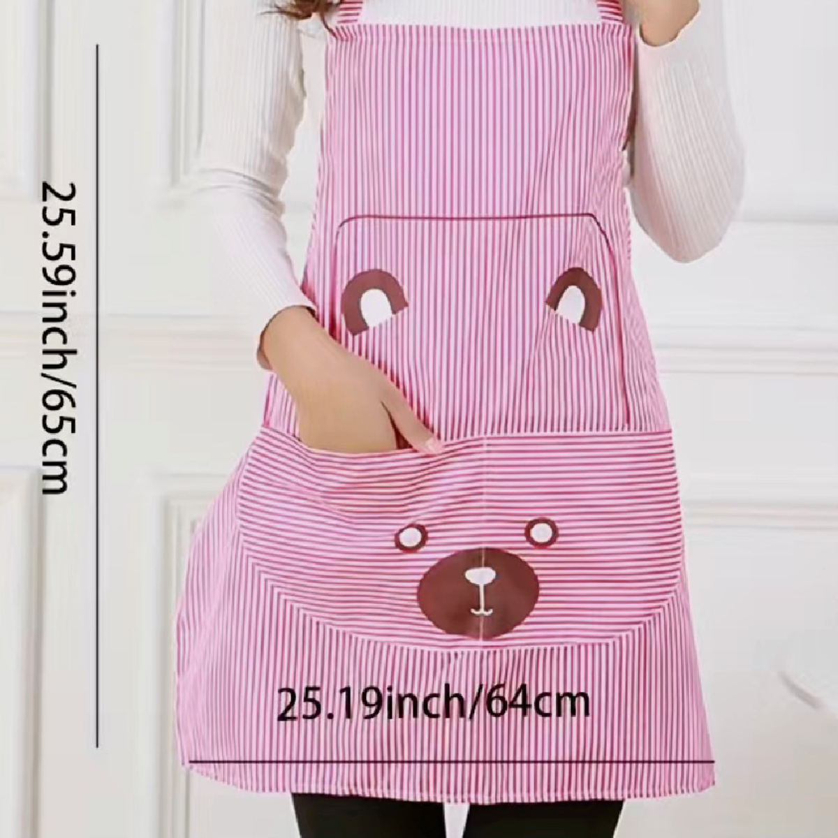 Striped Bear Print Bib Apron Cartoon Animal Kitchen BBQ Baking Everyday NEW