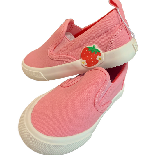 Canvas Slip-On Sneakers for Toddler Girls Pink Shoes w/ Strawberry Patch NWT Old Navy